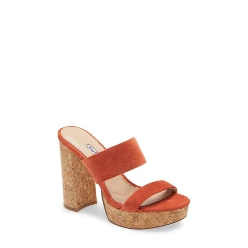 Charles David Women Jinx Platform Heel Slide Sandals Russet Suede 10‎